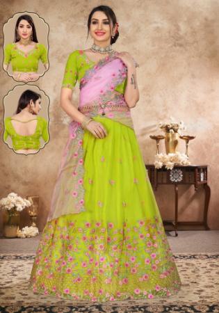 Picture of Appealing Organza Golden Rod Lehenga Choli