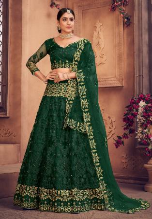 Picture of Marvelous Net Dark Green Lehenga Choli