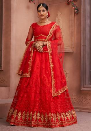 Picture of Alluring Net Crimson Lehenga Choli