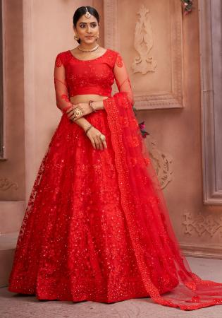 Picture of Pretty Net Crimson Lehenga Choli