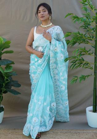 Picture of Nice Silk & Organza Cadet Blue Saree