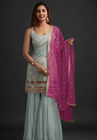 Picture of Resplendent Georgette Silver Straight Cut Salwar Kameez