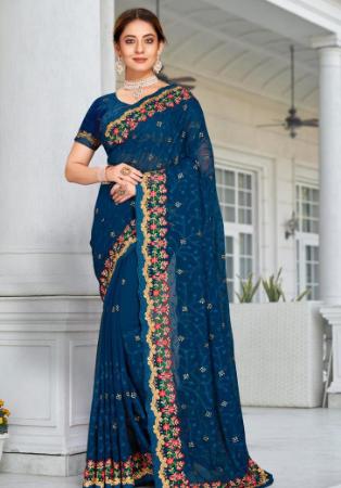 Picture of Marvelous Georgette Midnight Blue Saree