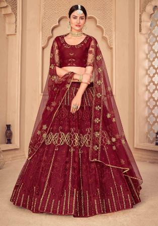 Picture of Amazing Net Maroon Lehenga Choli