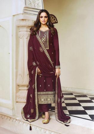 Picture of Appealing Silk Brown Straight Cut Salwar Kameez