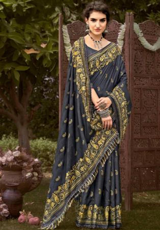 Picture of Excellent Silk Dark Slate Grey Saree