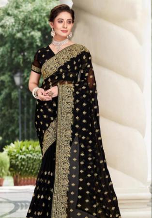 Picture of Delightful Georgette Black Saree