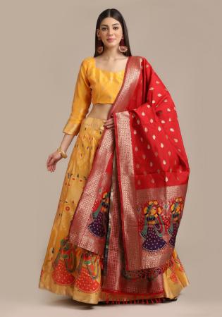 Picture of Taking Net & Silk Sandy Brown Lehenga Choli