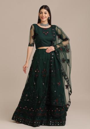 Picture of Graceful Net & Silk Dark Olive Green Lehenga Choli