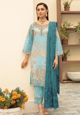 Picture of Georgette Light Steel Blue Straight Cut Salwar Kameez