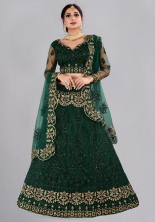 Picture of Pretty Net & Silk Sea Green Lehenga Choli