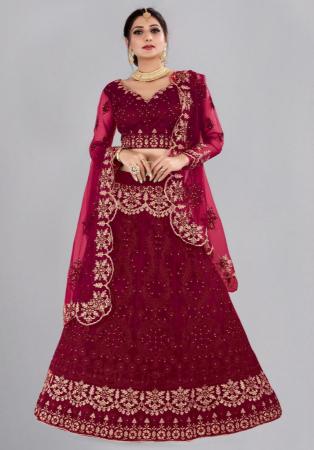 Picture of Amazing Net & Silk Maroon Lehenga Choli