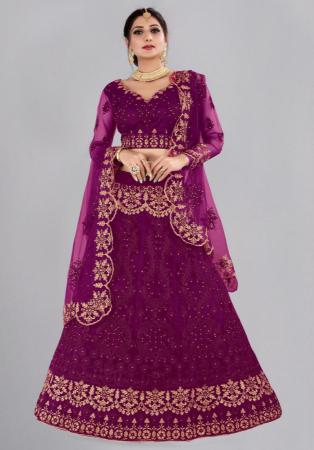 Picture of Comely Net & Silk Dark Magenta Lehenga Choli