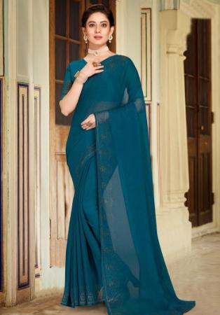 Picture of Splendid Chiffon & Silk Teal Saree