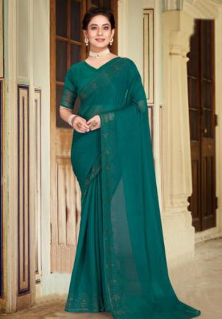 Picture of Good Looking Chiffon & Silk Teal Saree