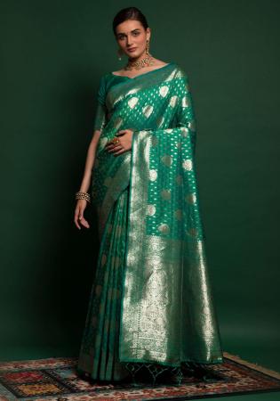 Picture of Stunning Silk Dark Green Saree