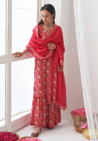 Picture of Sublime Synthetic Fire Brick Readymade Salwar Kameez