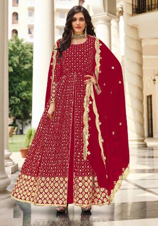 Picture of Georgette Dark Red Straight Cut Salwar Kameez