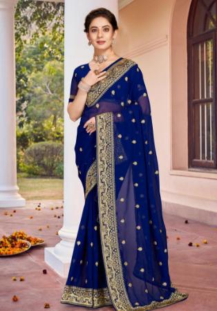 Picture of Wonderful Georgette Navy Blue Saree