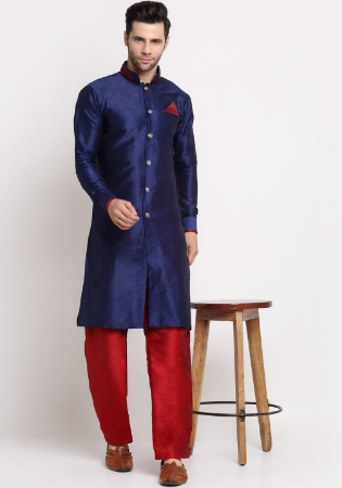 Picture of Well Formed Silk Dark Slate Blue Kurtas