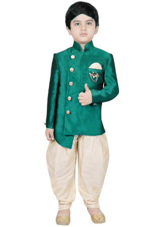 Picture of Appealing Silk Light Sea Green Kids Kurta Pyjama