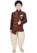 Picture of Classy Silk Dark Olive Green Kids Kurta Pyjama