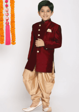 Picture of Ideal Silk Saddle Brown Kids Kurta Pyjama