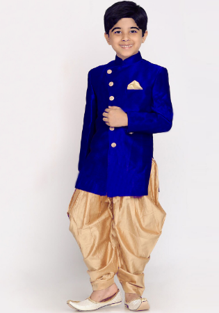 Picture of Delightful Silk Navy Blue Kids Kurta Pyjama