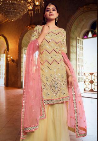 Picture of Organza Dark Khaki Straight Cut Salwar Kameez