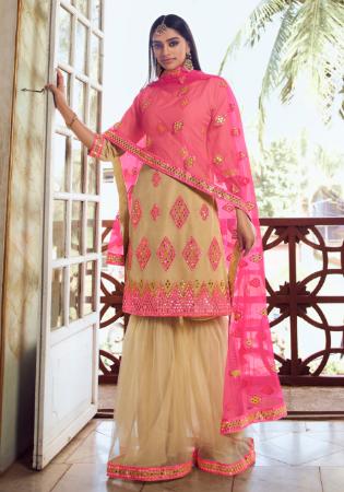 Picture of Organza Dark Khaki Straight Cut Salwar Kameez