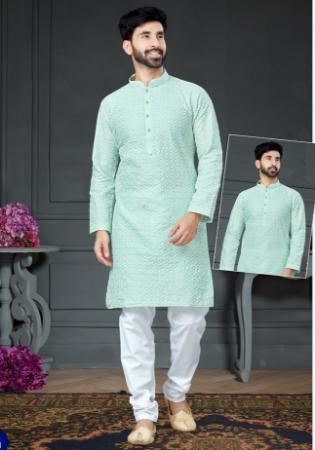 Picture of Fascinating Cotton & Silk Ghost White Kurtas