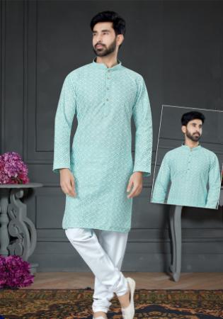 Picture of Bewitching Cotton & Silk Light Steel Blue Kurtas