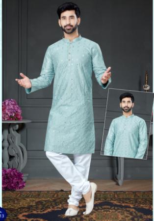 Picture of Magnificent Cotton & Silk Light Steel Blue Kurtas