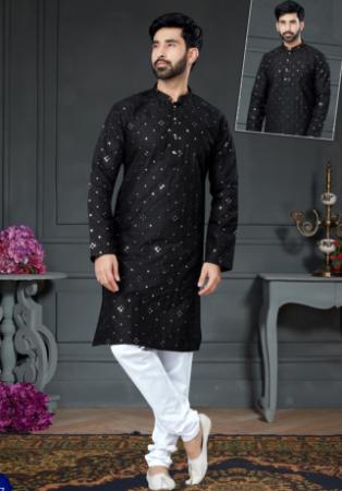 Picture of Stunning Cotton & Silk Black Kurtas