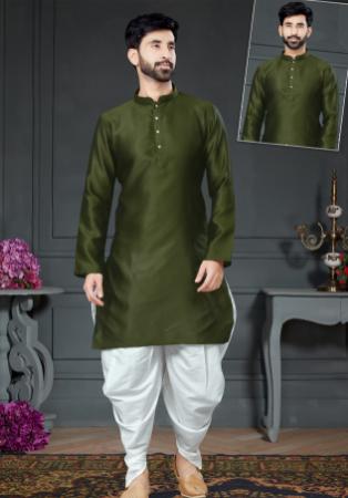 Picture of Shapely Cotton & Silk Dark Olive Green Kurtas