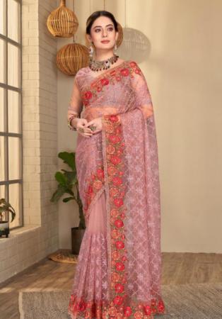 Picture of Pretty Net Rosy Brown Saree