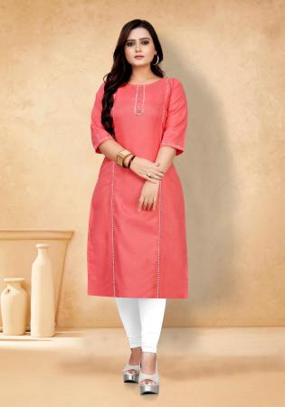 Picture of Gorgeous Cotton Salmon Kurtis & Tunic