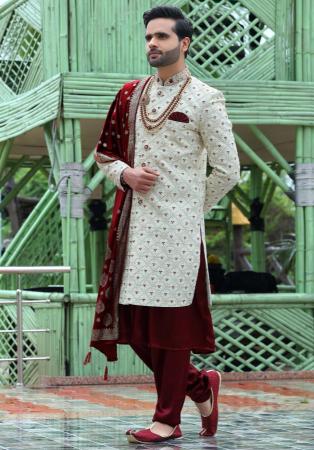 Picture of Sightly Silk Off White Sherwani