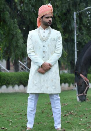 Picture of Delightful Silk Light Steel Blue Sherwani