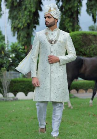 Picture of Admirable Silk Light Steel Blue Sherwani