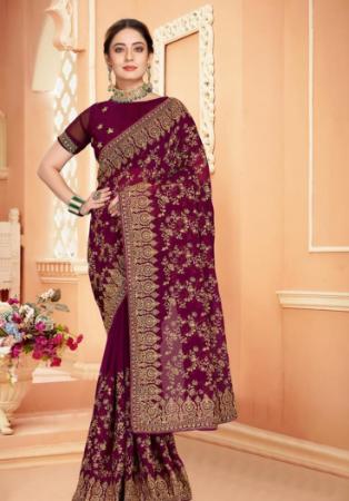 Picture of Graceful Georgette Dark Olive Green Saree