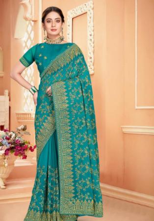 Picture of Sightly Georgette Dark Cyan Saree