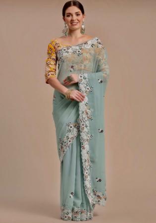 Picture of Marvelous Georgette Light Slate Grey Saree