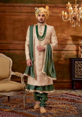 Picture of Wonderful Silk Pale Golden Rod Sherwani