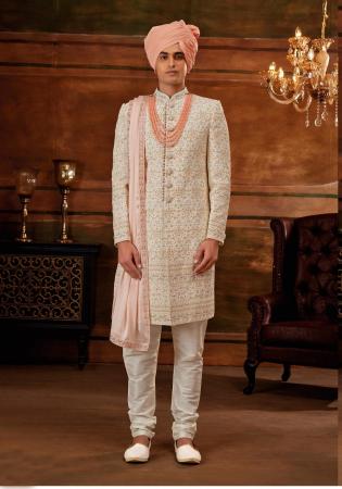 Picture of Well Formed Silk Rosy Brown Sherwani