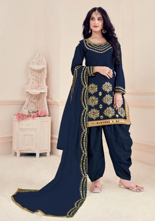 Picture of Radiant Silk Indigo Straight Cut Salwar Kameez