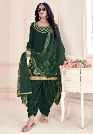 Picture of Silk Dark Olive Green Straight Cut Salwar Kameez