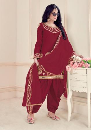 Picture of Excellent Silk Maroon Straight Cut Salwar Kameez