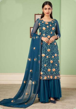 Picture of Georgette Midnight Blue Straight Cut Salwar Kameez