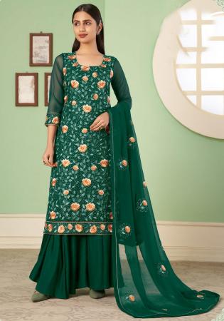 Picture of Georgette Dark Green Straight Cut Salwar Kameez